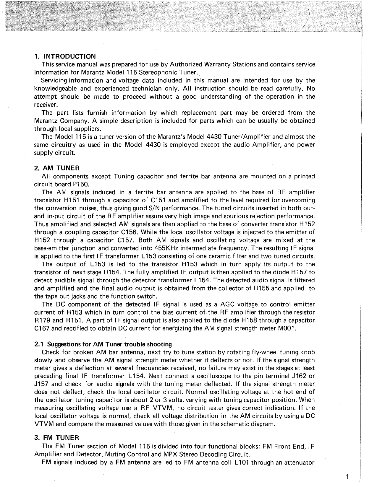 Marantz Model 115 FM/AM Stereophonic Tuner Service Manual (Pages: 22)