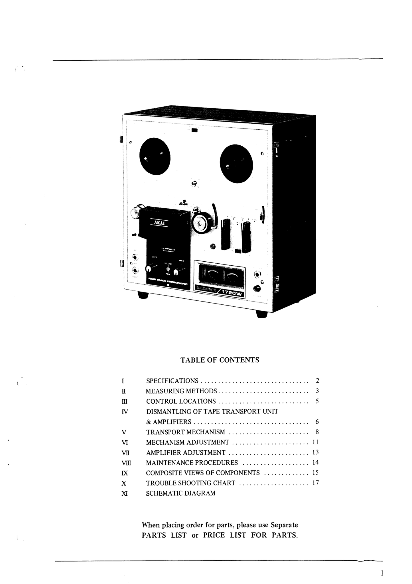 Akai Model 1720L & 1720W Reel to Reel Tape Deck Service Manual (Pages: 38)