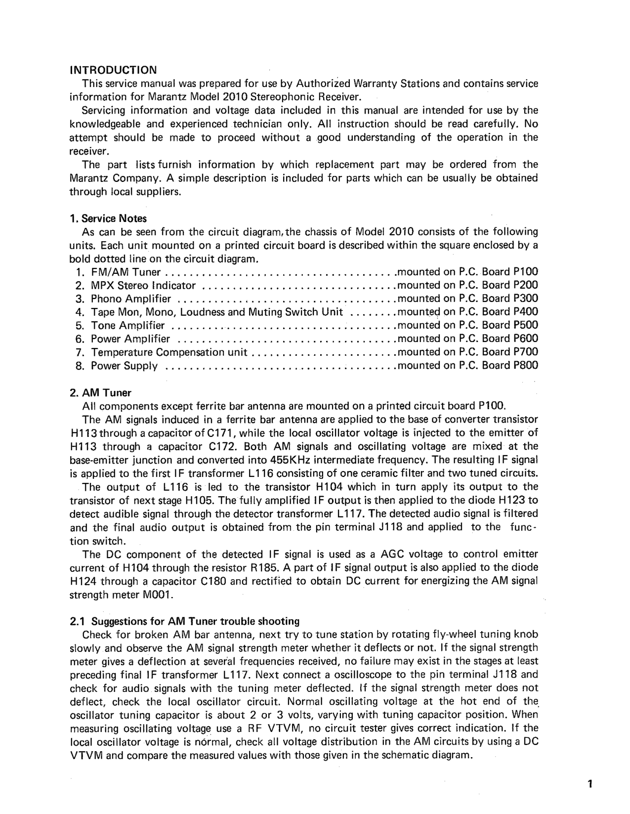 Marantz Model 2010 Stereophonic Receiver Service Manual (Pages: 26)