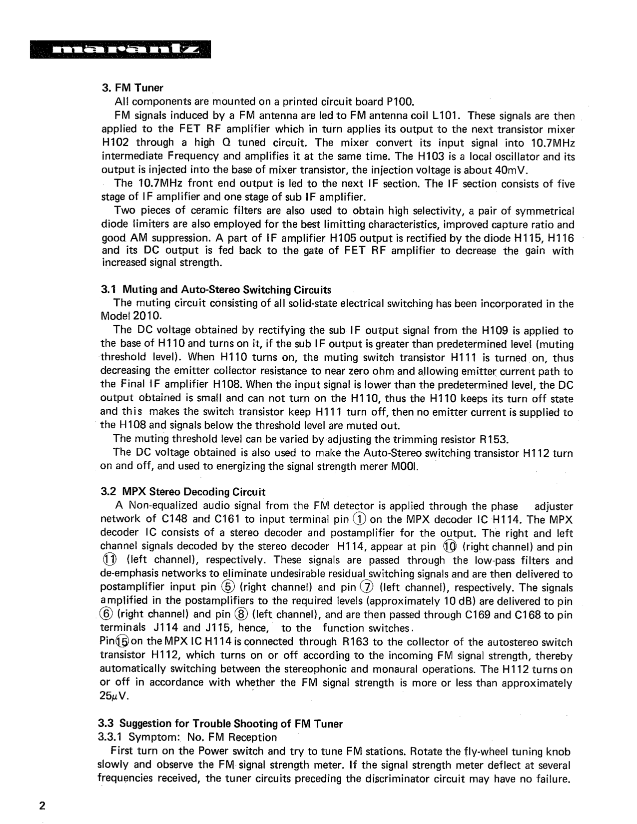 Marantz Model 2010 Stereophonic Receiver Service Manual (Pages: 26)