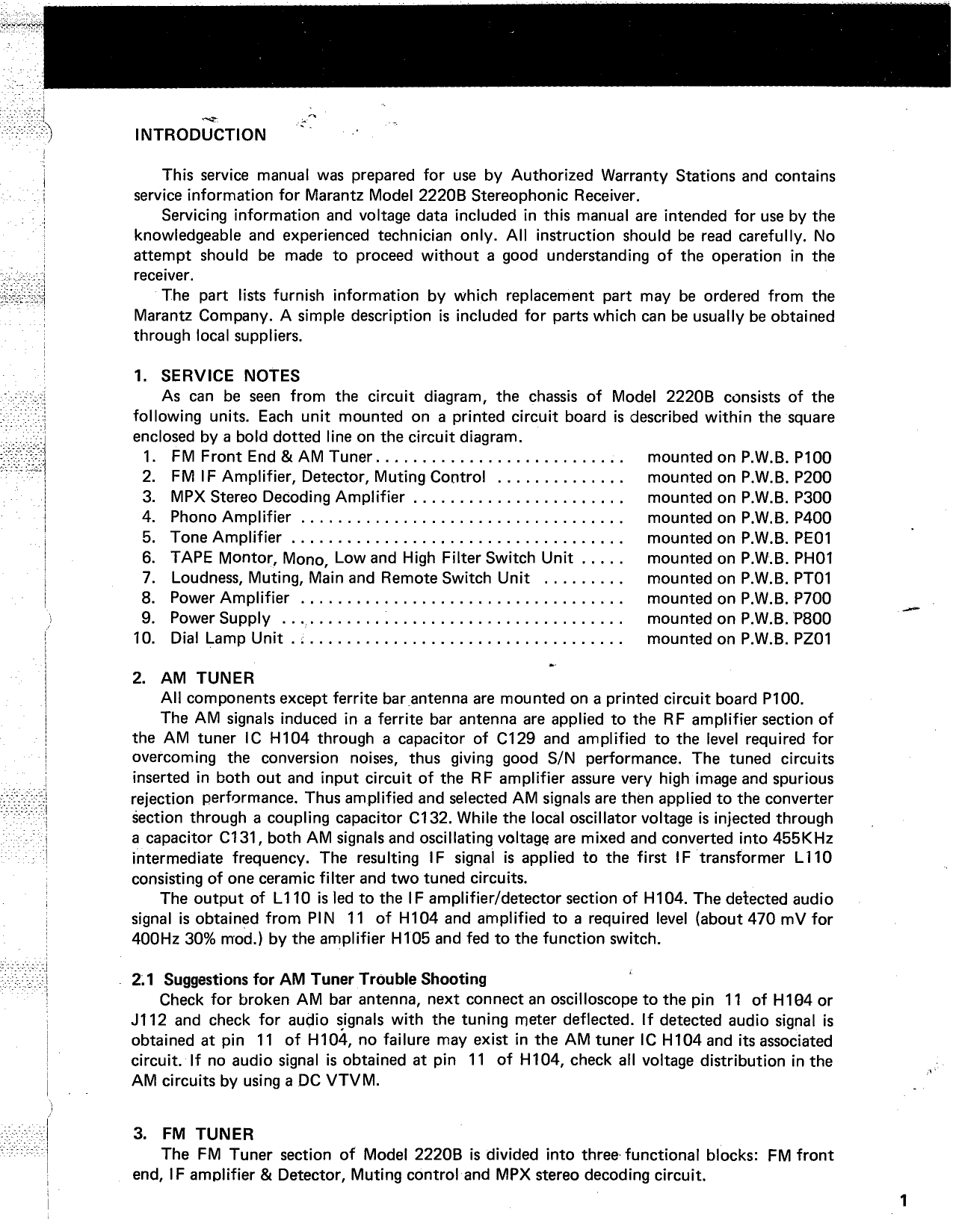 Marantz Model 2220 B Stereophonic Receiver Service Manual (Pages: 30)