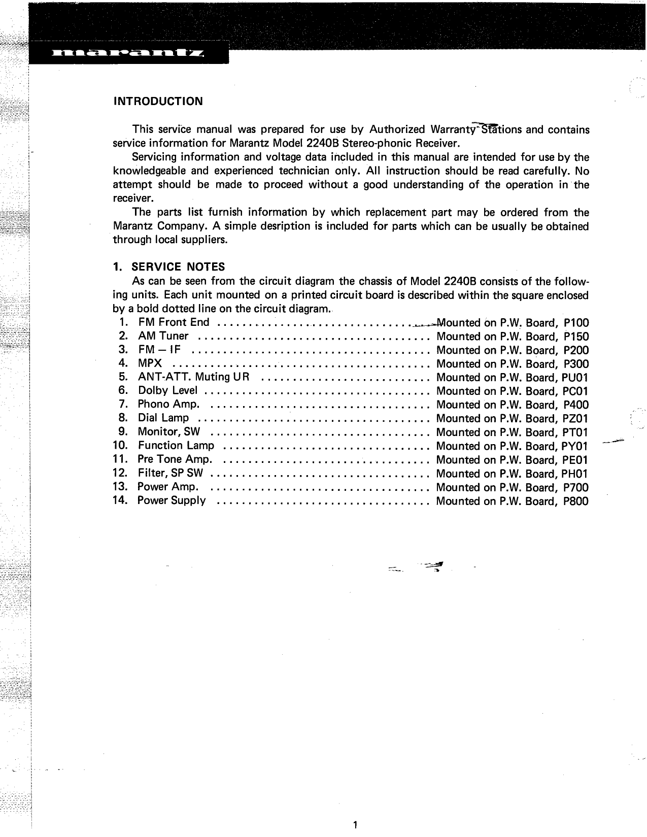 Marantz Model 2240 B Stereophonic Receiver Service Manual (Pages: 42)