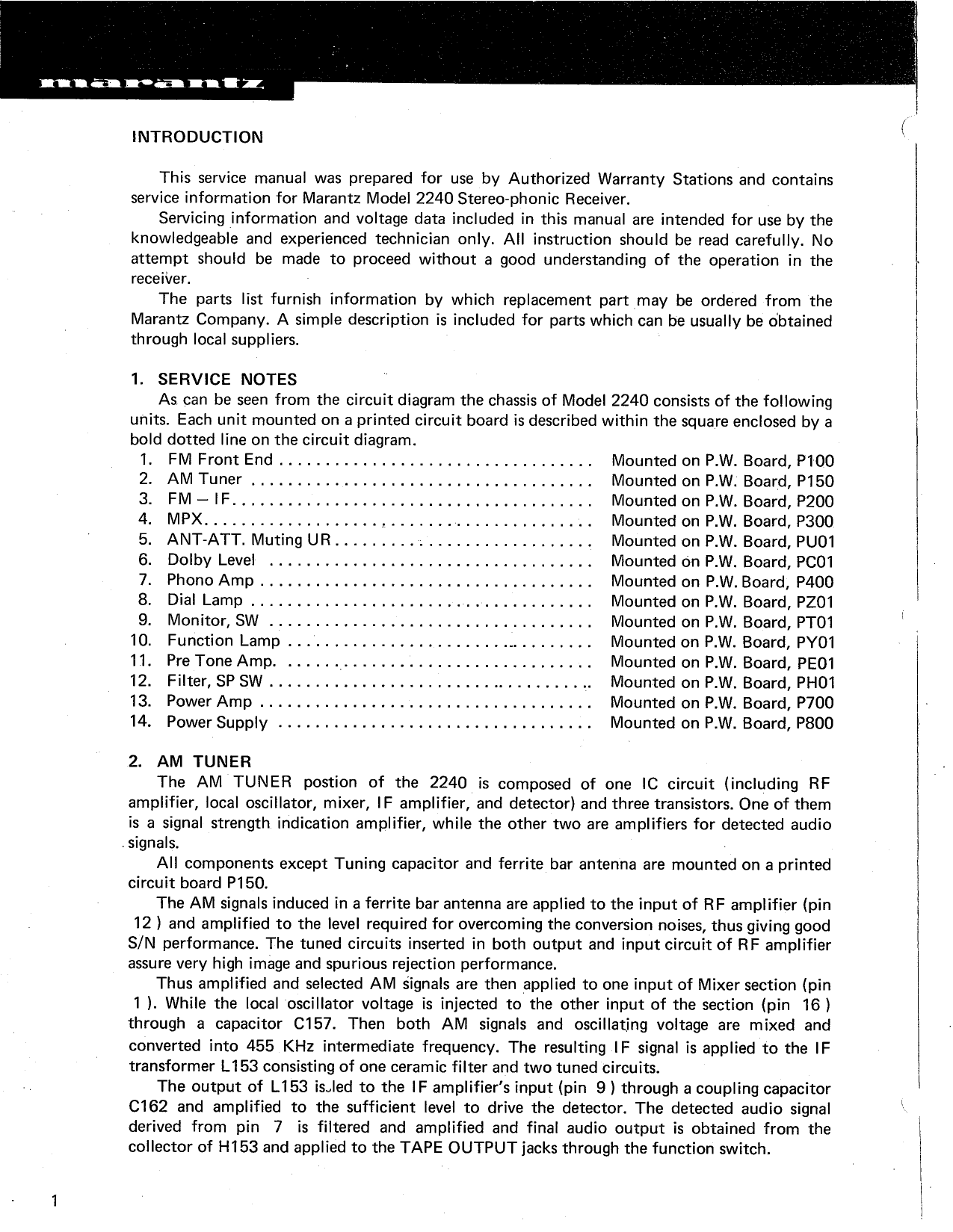 Marantz Model 2240 Stereophonic Receiver Service Manual (Pages: 46)