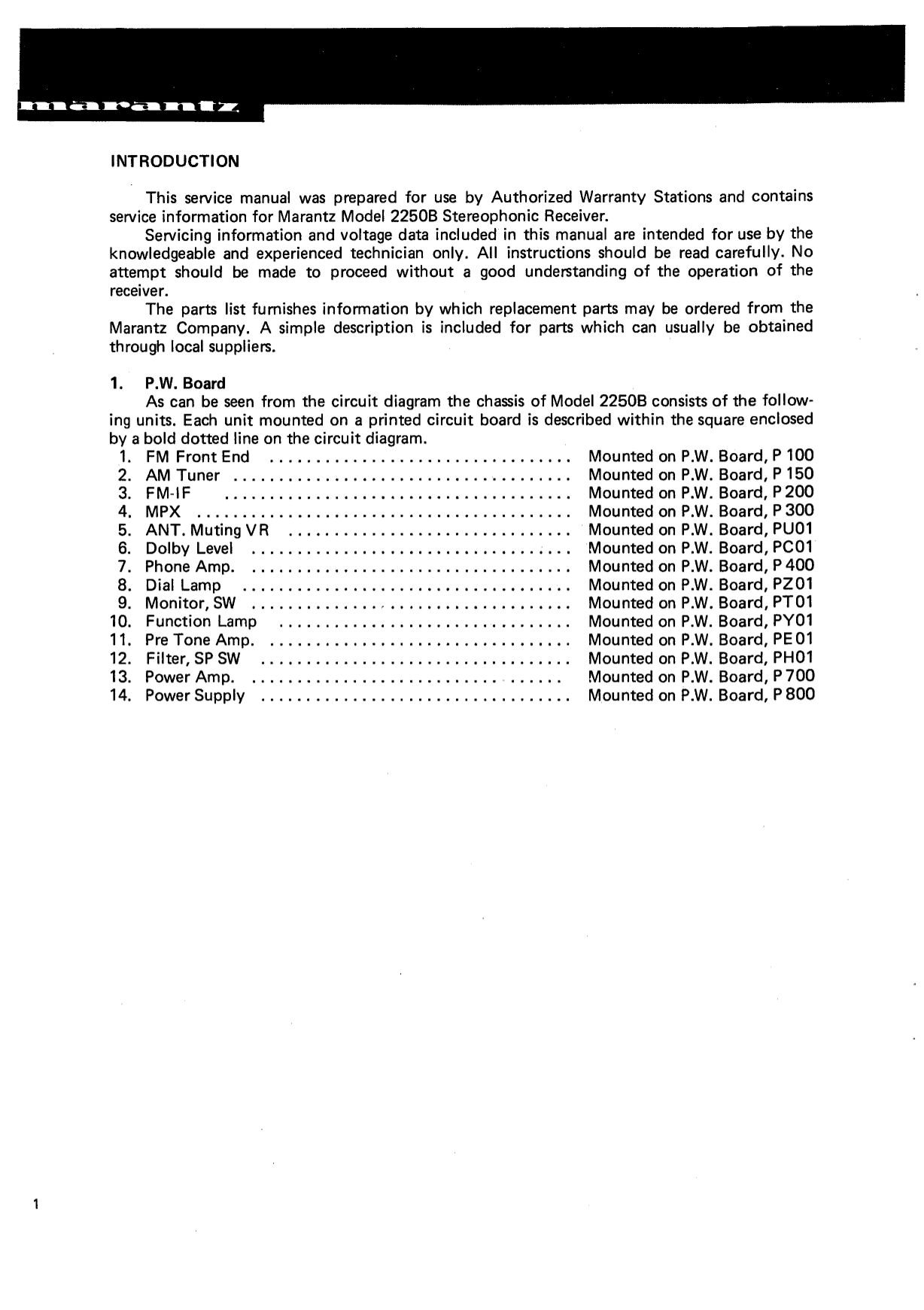 Marantz Model 2250 B Stereophonic Receiver Service Manual (Pages: 42)
