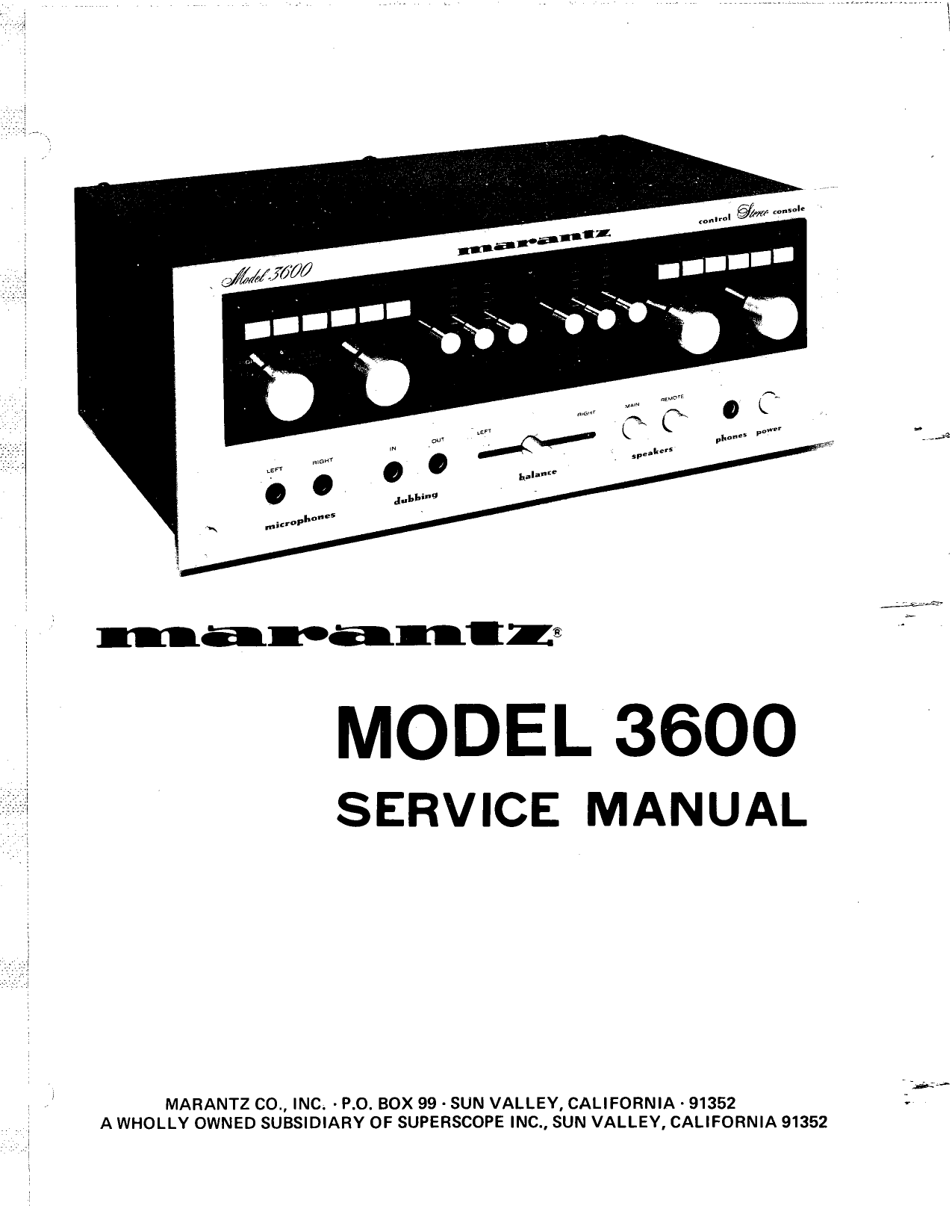 Marantz Model 3600 Stereo Control Console Service Manual (Pages: 32)