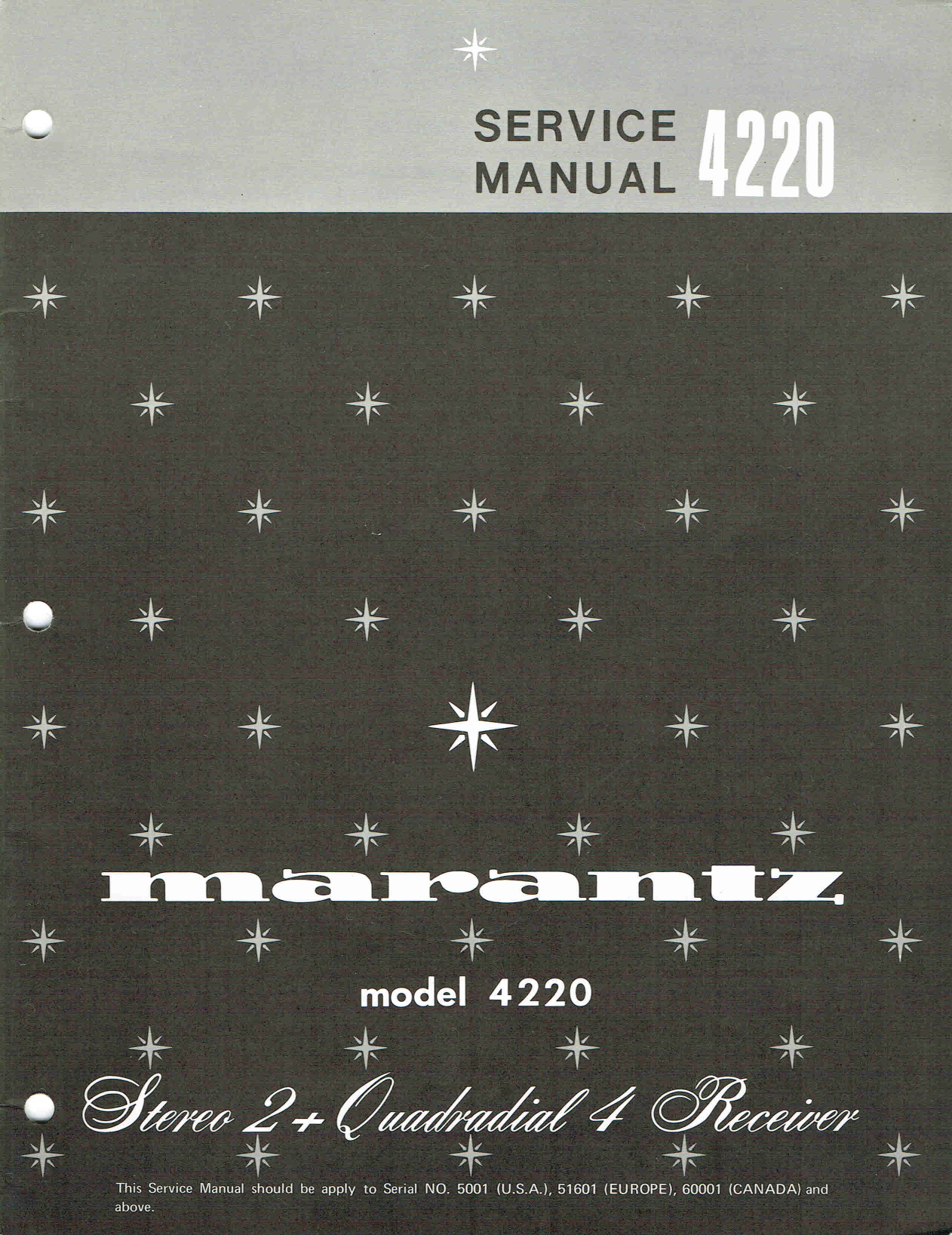 Marantz Model 4220 Stereo 2+ Quadradial 4 Receiver Service Manual (Pages: 26)