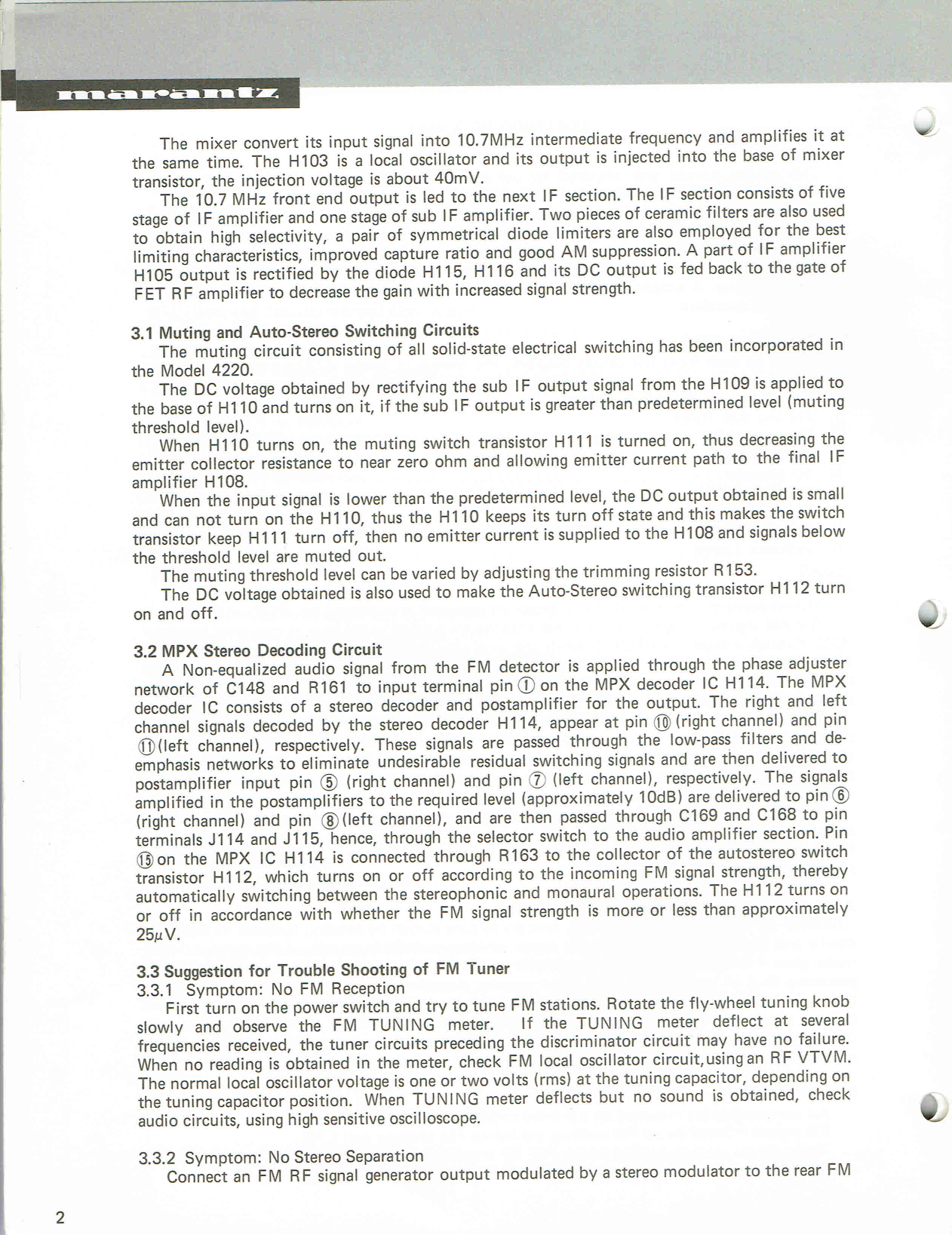 Marantz Model 4220 Stereo 2+ Quadradial 4 Receiver Service Manual (Pages: 26)
