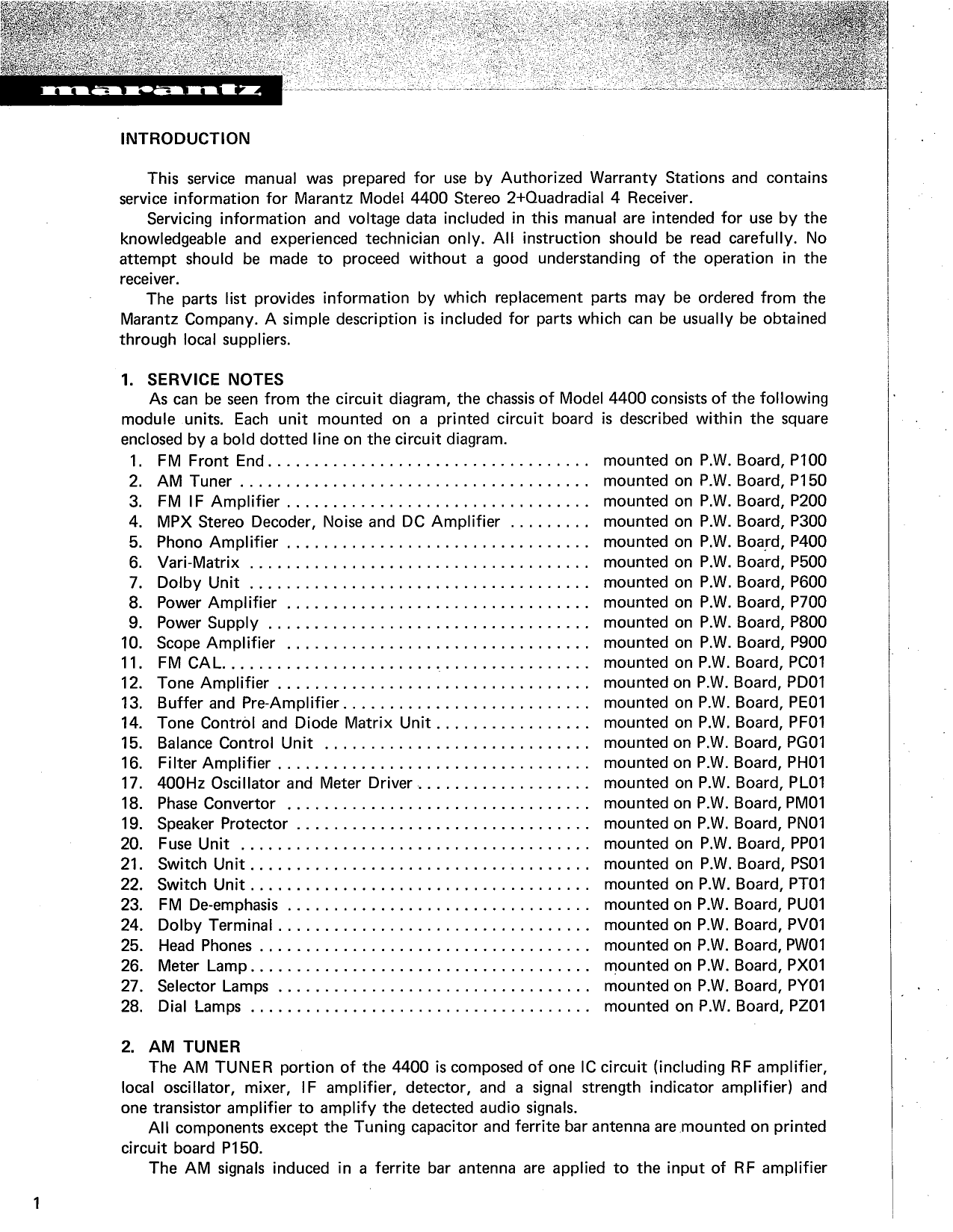 Marantz Model 4400 Stereo 2+ Quadradial 4 Receiver Service Manual (Pages: 56)
