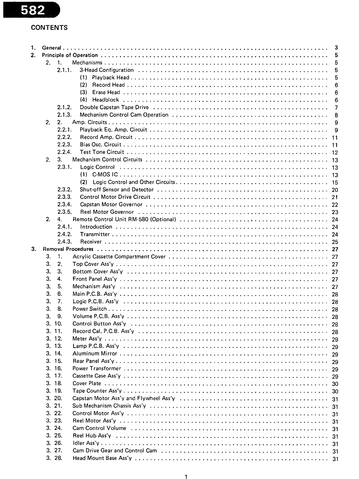 Nakamichi Model 582 Discrete Head Cassette Deck Service Manual (Pages: 121)