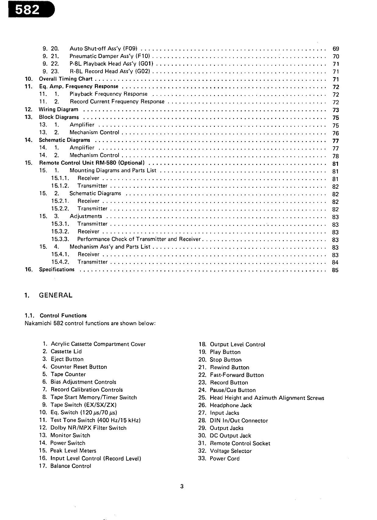 Nakamichi Model 582 Discrete Head Cassette Deck Service Manual (Pages: 121)