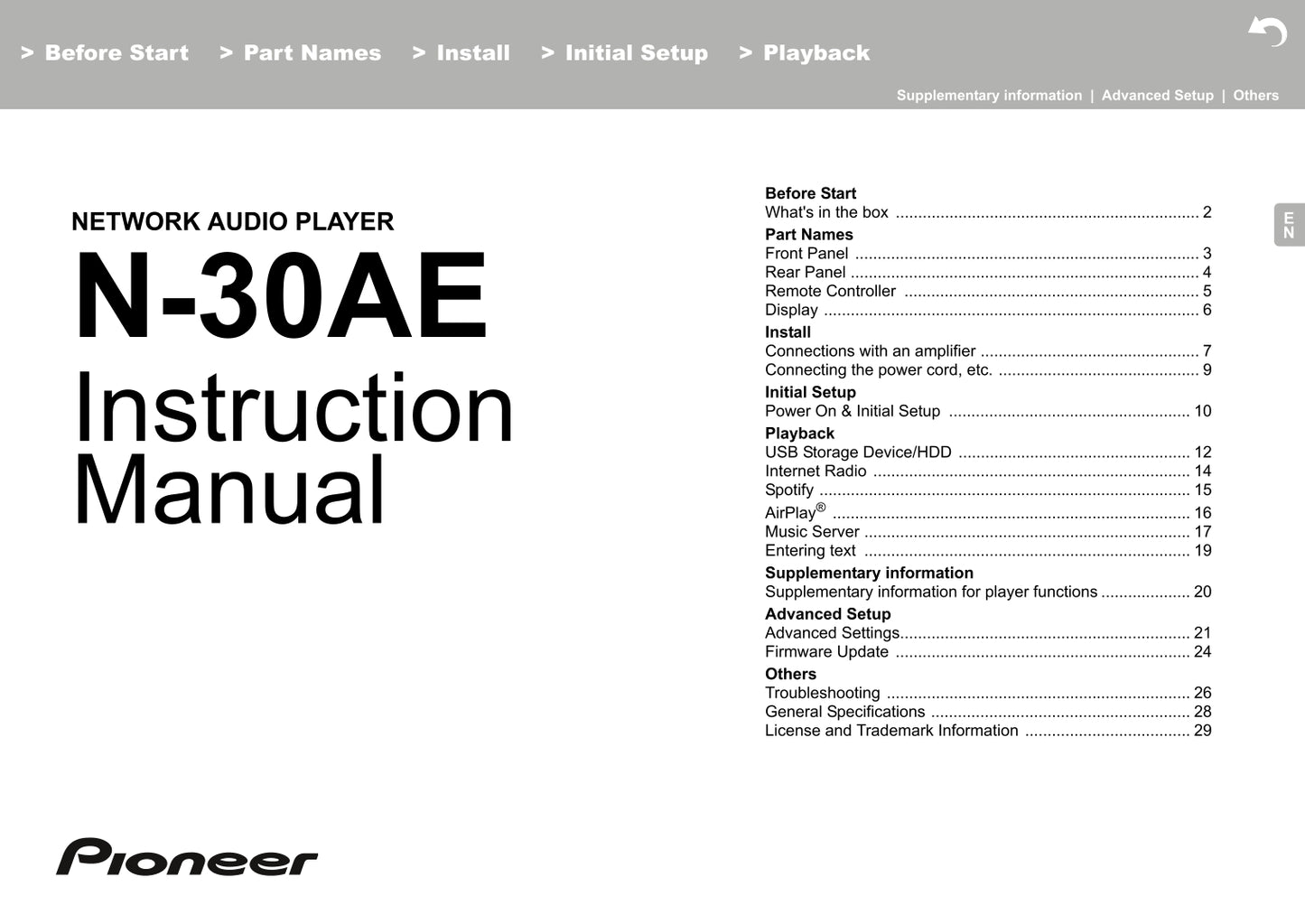 Pioneer N-30AE Network Audio Player Owner/ User Manual (Pages: 30)
