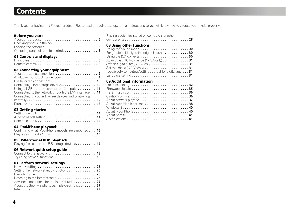 Pioneer N-50A & N-70A Network Audio Player Owner/ User Manual (Pages: 42)