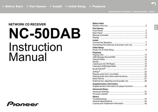 Pioneer NC-50 DAB Network CD Receiver Owner/ User Manual (Pages: 43)
