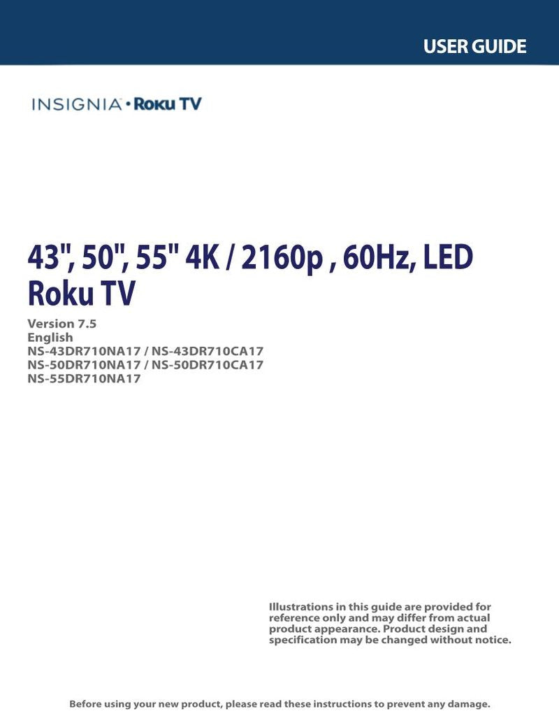 Insignia NS-43 DR 710CA17 NS-55 710NA17 NS43 TV Operating Manual