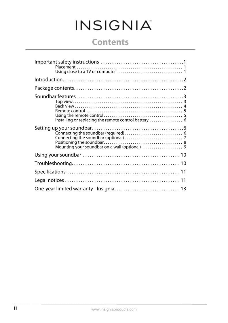 Insignia NSSB314OM TV Operating Manual