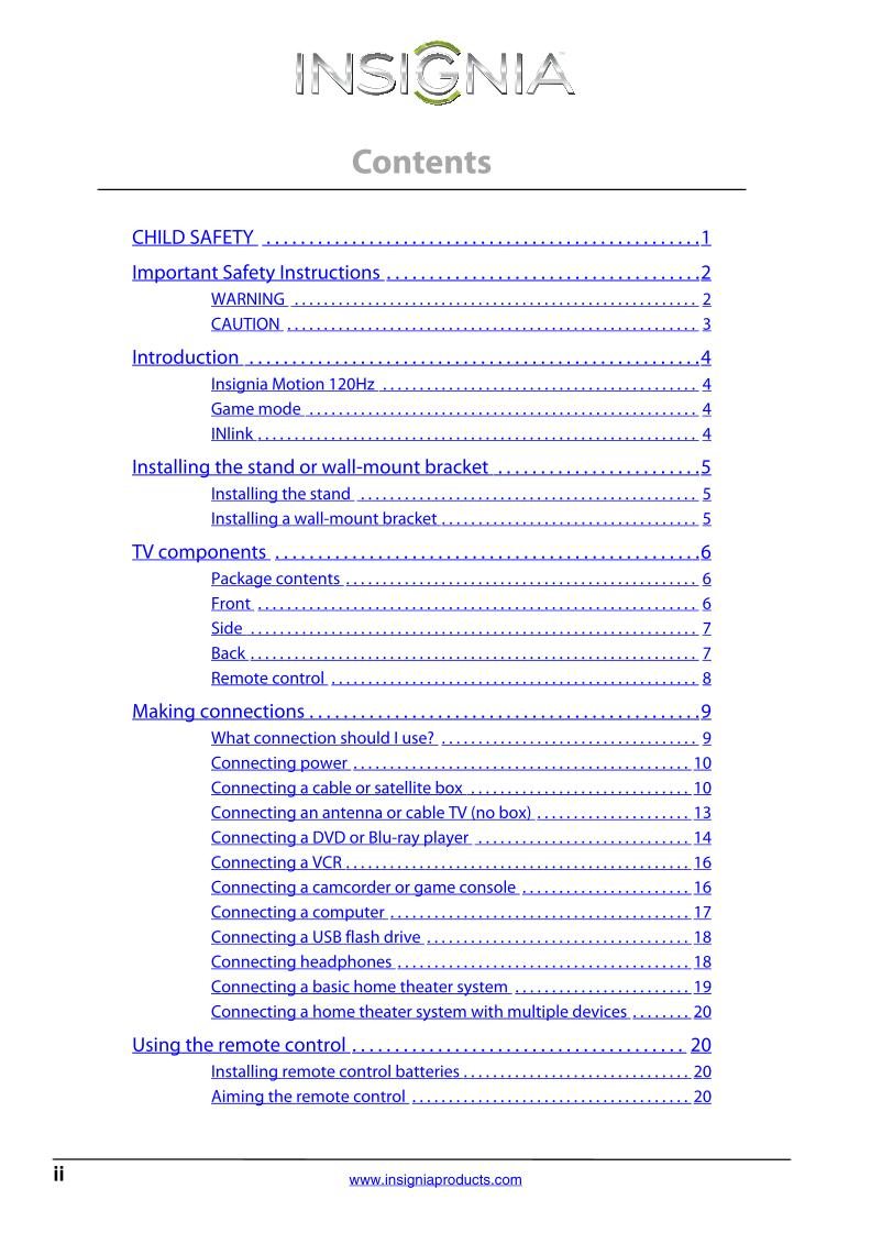 Insignia NS39E480A13 NS42E480A13 NS46E481A13 TV Operating Manual