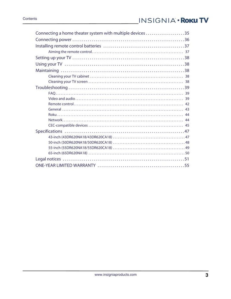 Insignia NS-55DR620CA18 NS-65DR620NA18 NS43DR620CA18 TV Operating Manual