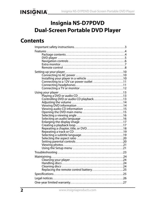 Insignia NSD7PDVD TV/DVD Combo Operating Manual