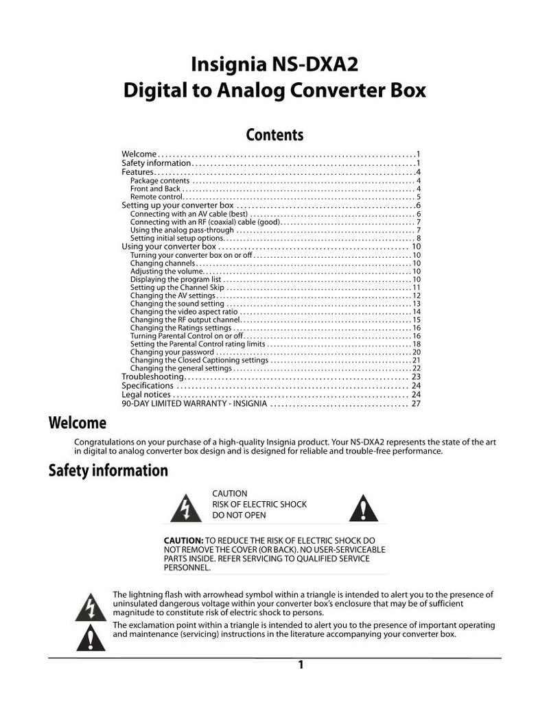 Insignia NSDXA2 Digital TV Tuner Converter Box Operating Manual