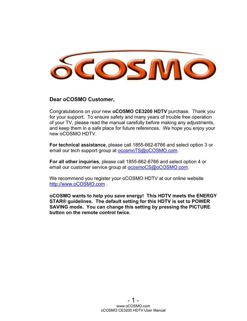 oCOSMO CE3230V TV Operating Manual
