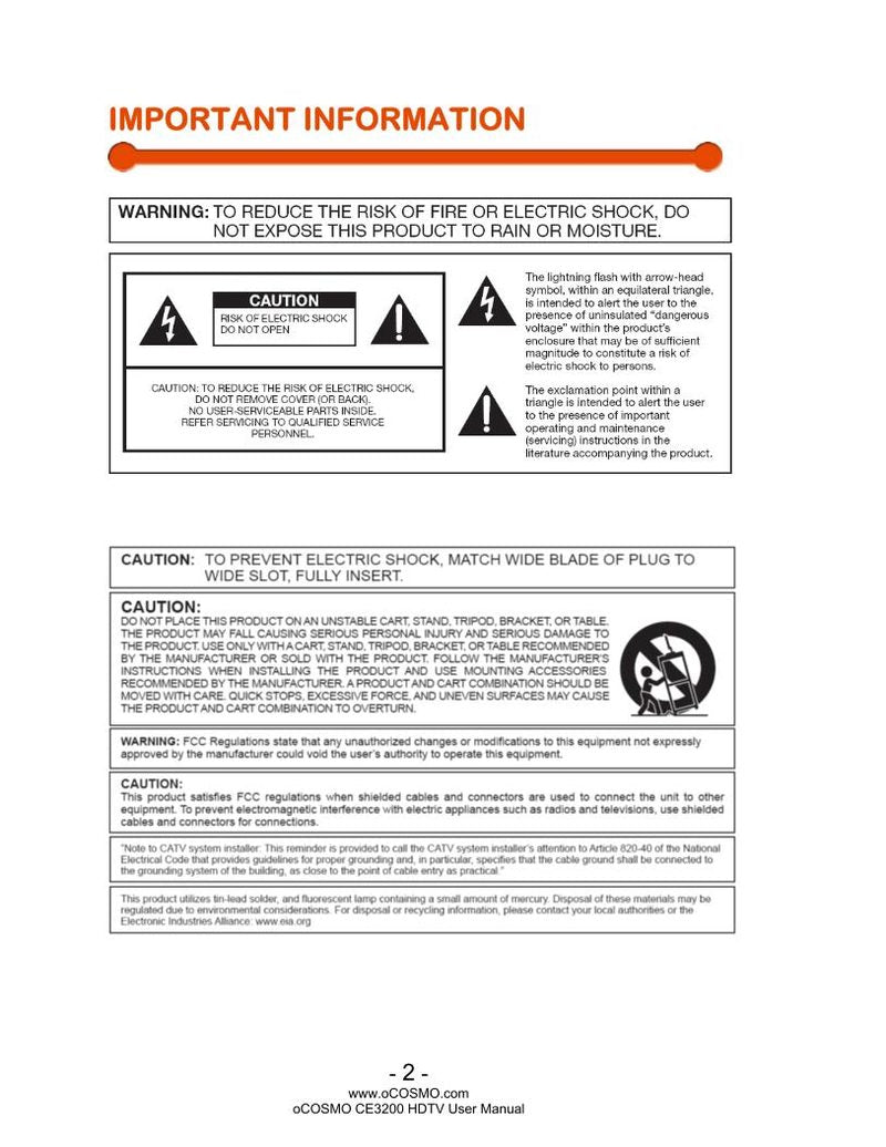 oCOSMO CE3230V TV Operating Manual