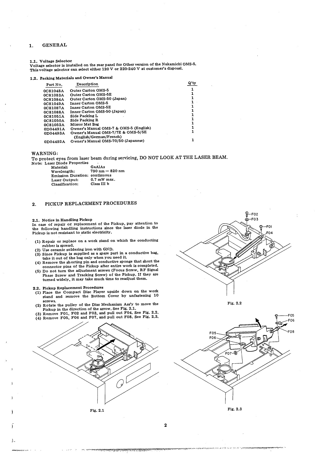 Nakamichi OMS-5, OMS-5E & OMS-50 CD Player Service Manual (Pages: 40)