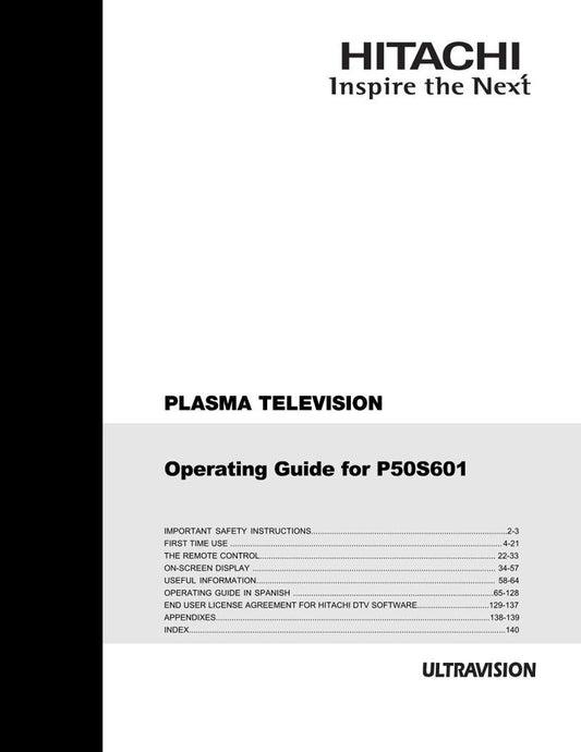 Hitachi P50 S 601 TV Operating Manual