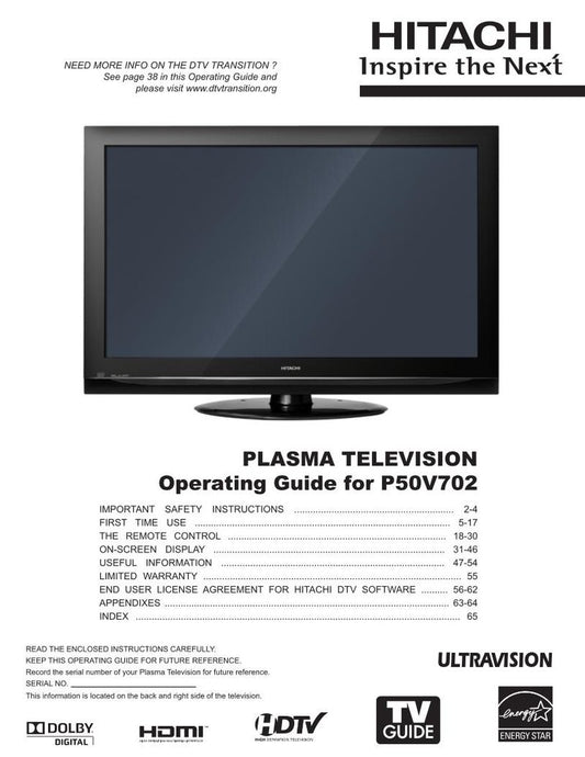 Hitachi P50 V 702 TV Operating Manual