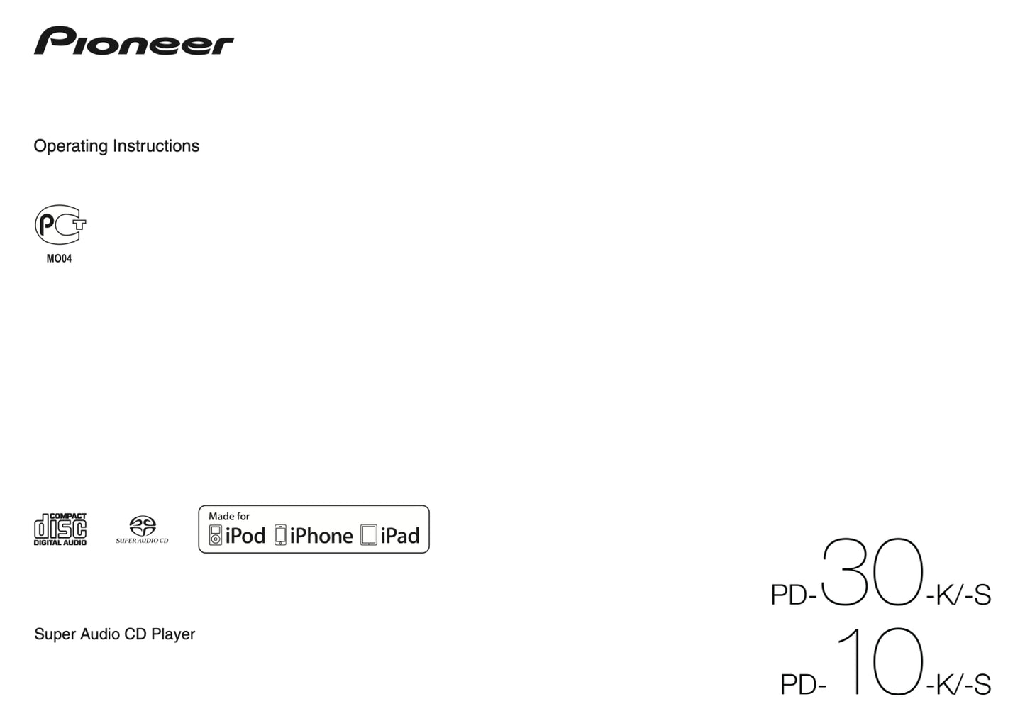 Pioneer PD-10 & PD-30 CD Player Owner/ User Manual (Pages: 16)