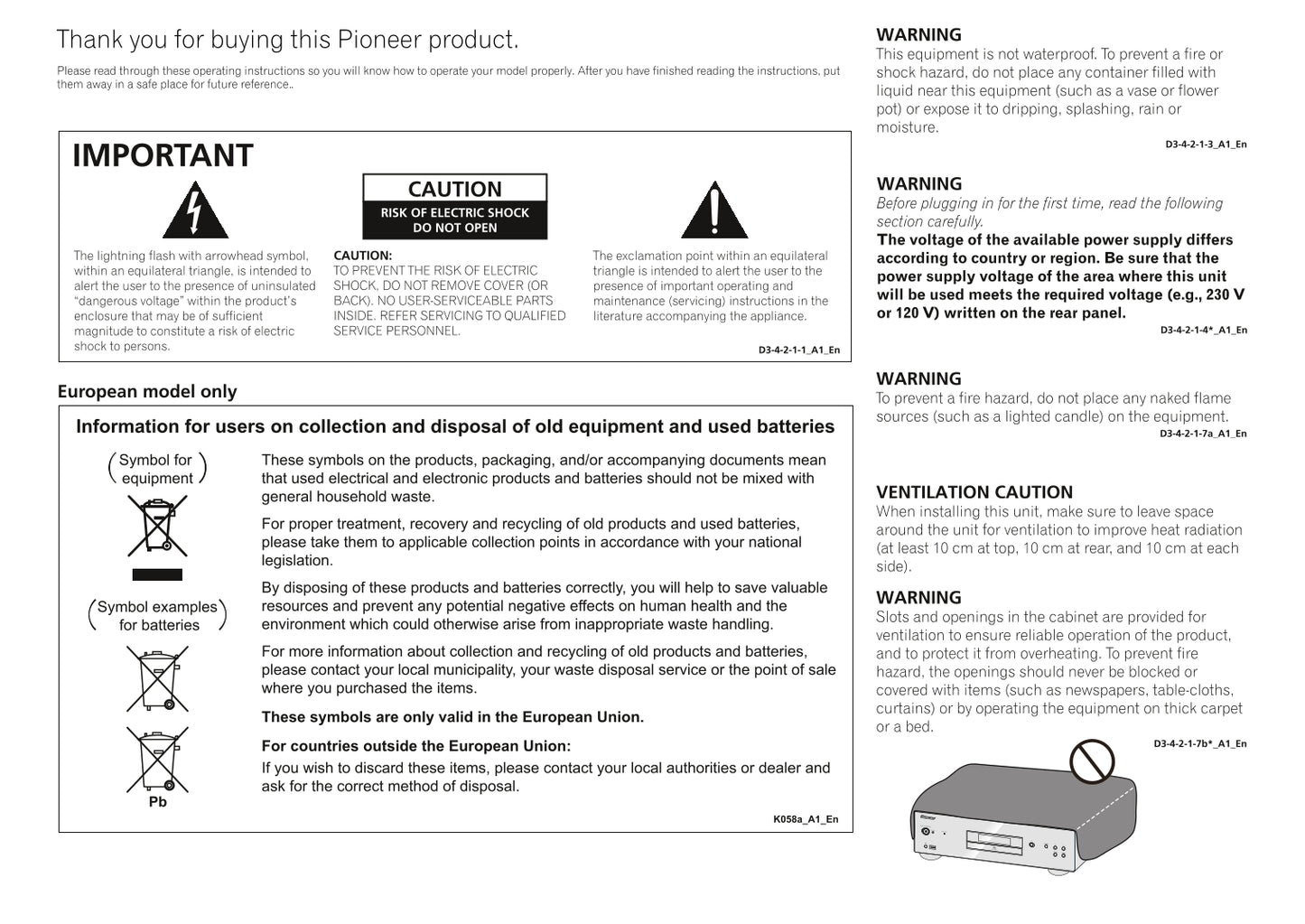 Pioneer PD-10 & PD-30 CD Player Owner/ User Manual (Pages: 16)