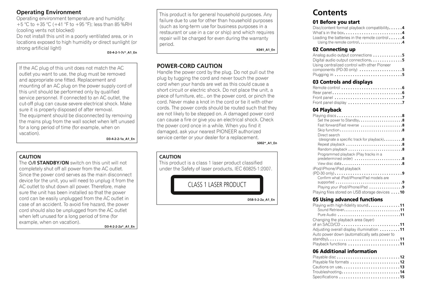 Pioneer PD-10 & PD-30 CD Player Owner/ User Manual (Pages: 16)