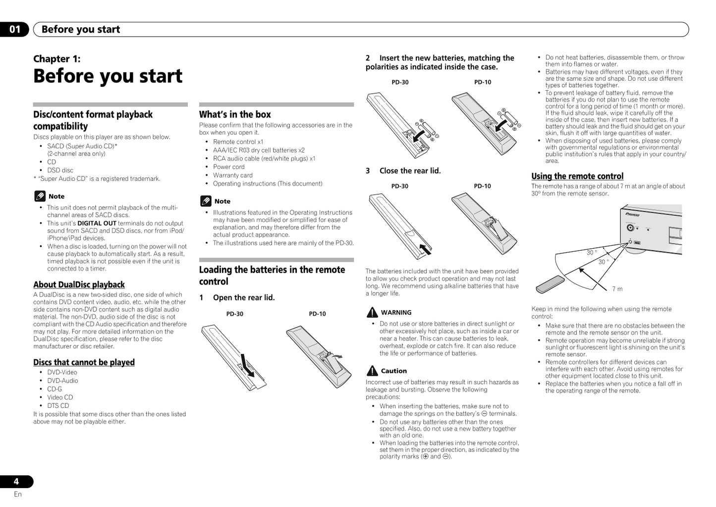 Pioneer PD-10 & PD-30 CD Player Owner/ User Manual (Pages: 16)