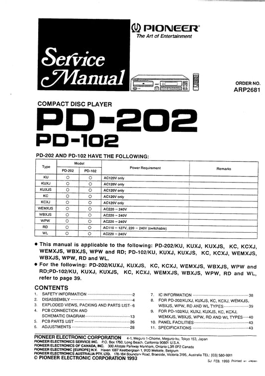 Pioneer PD-102 & PD-202 CD Player Service Manual (Pages: 33)