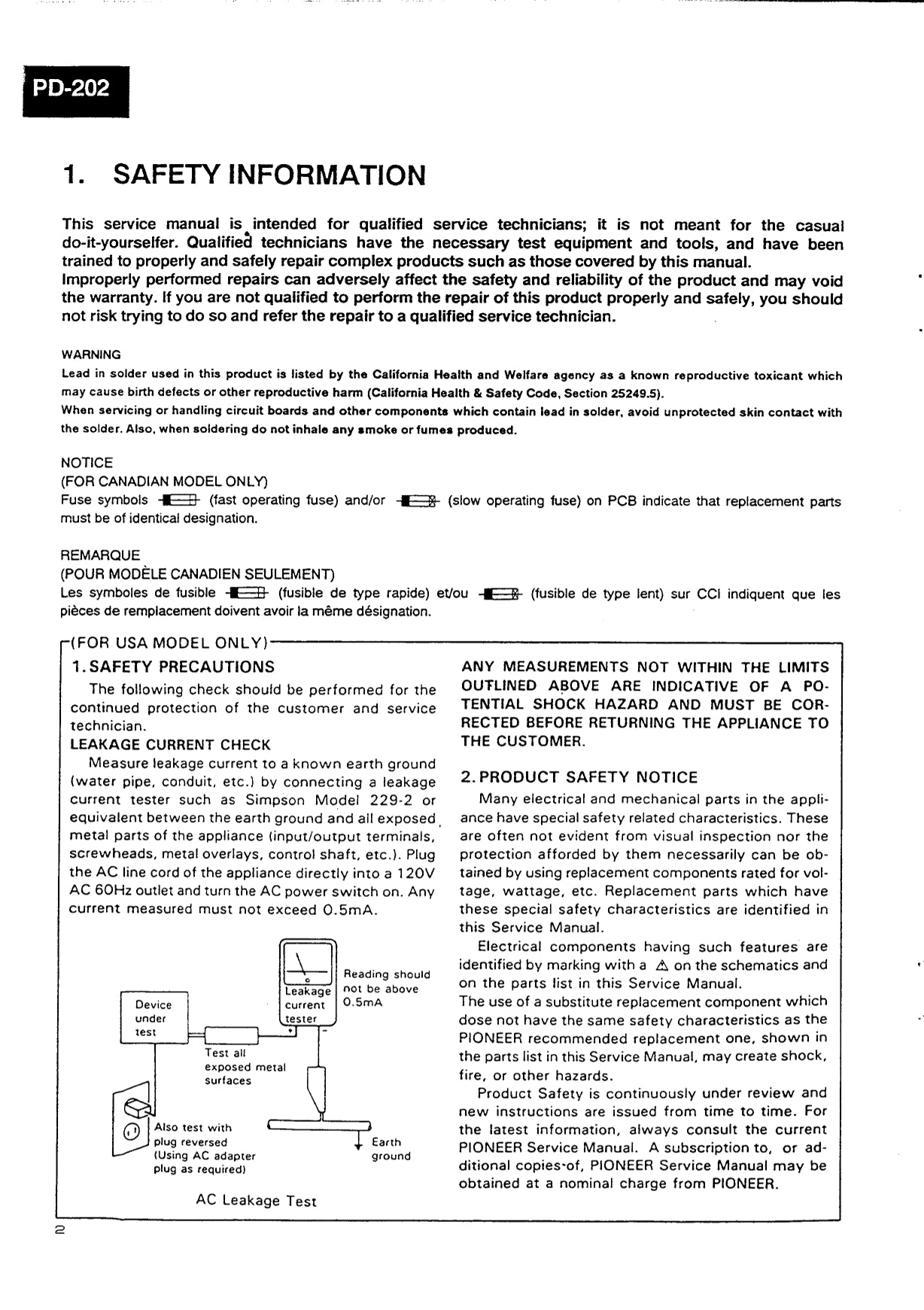 Pioneer PD-102 & PD-202 CD Player Service Manual (Pages: 33)