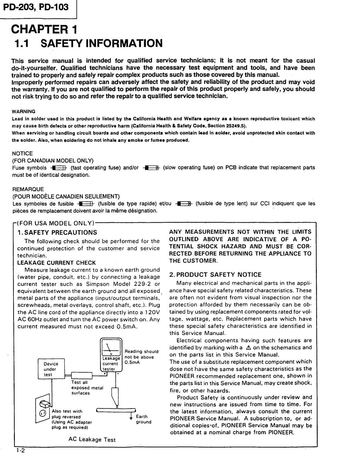 Pioneer PD-103 & PD-203 CD Player Service Manual (Pages: 41)