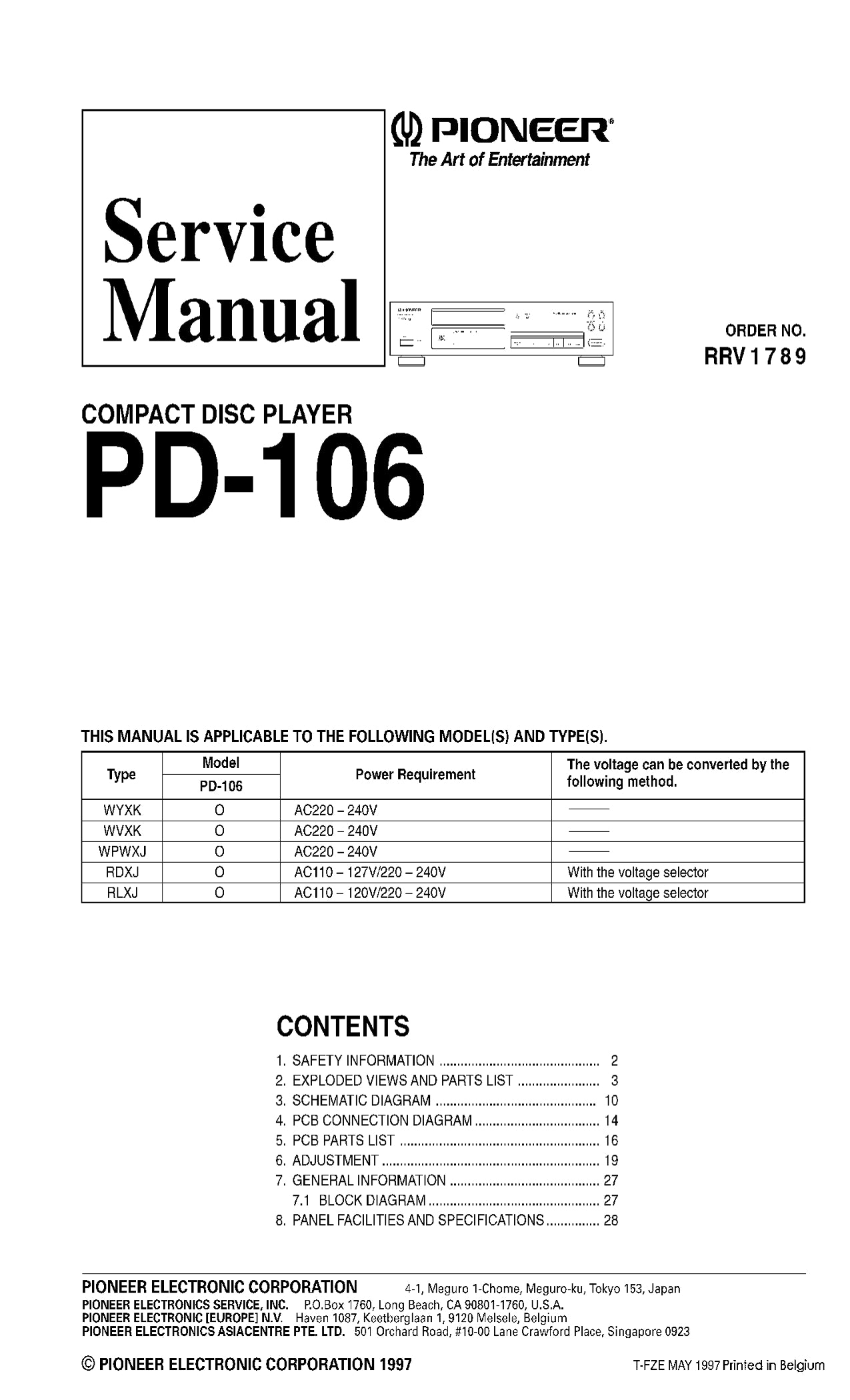 Pioneer PD-106 CD Player Service Manual (Pages: 28)