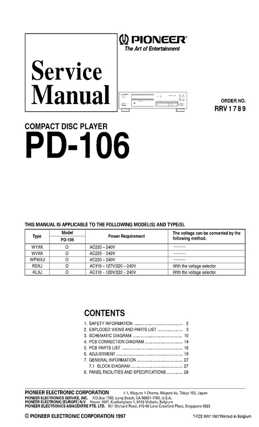 Pioneer PD-106 CD Player Service Manual (Pages: 28)