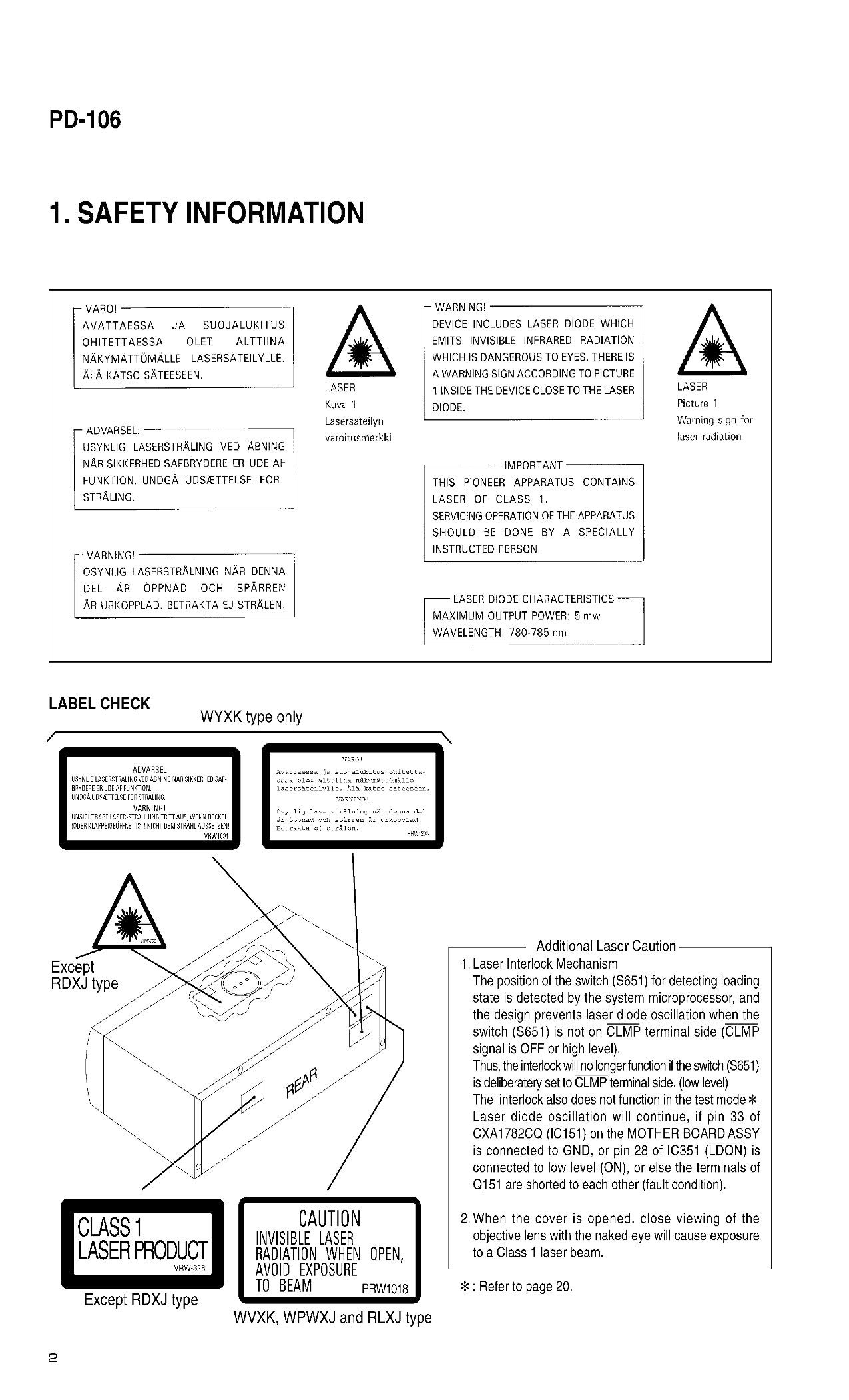 Pioneer PD-106 CD Player Service Manual (Pages: 28)