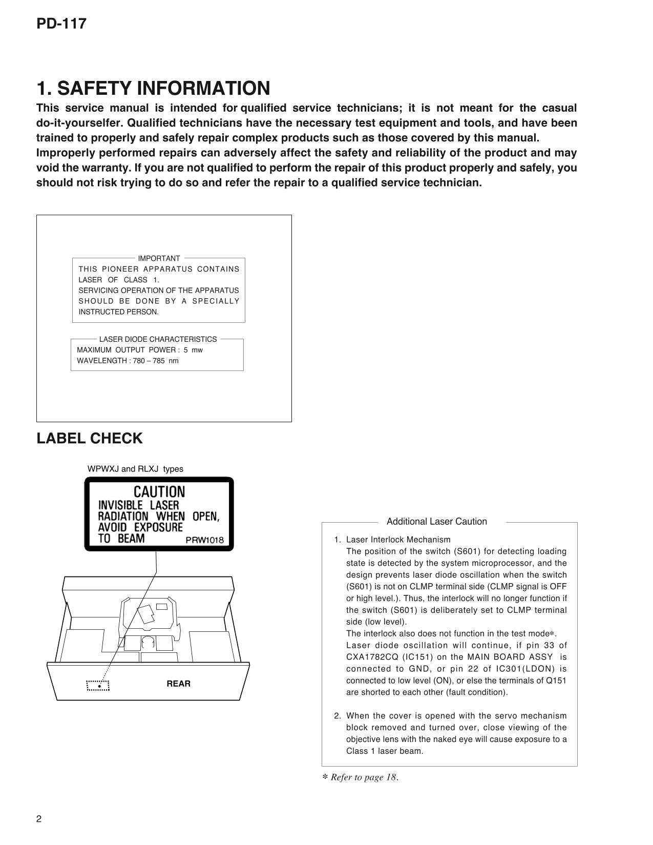 Pioneer PD-117 CD Player Service Manual (Pages: 27)
