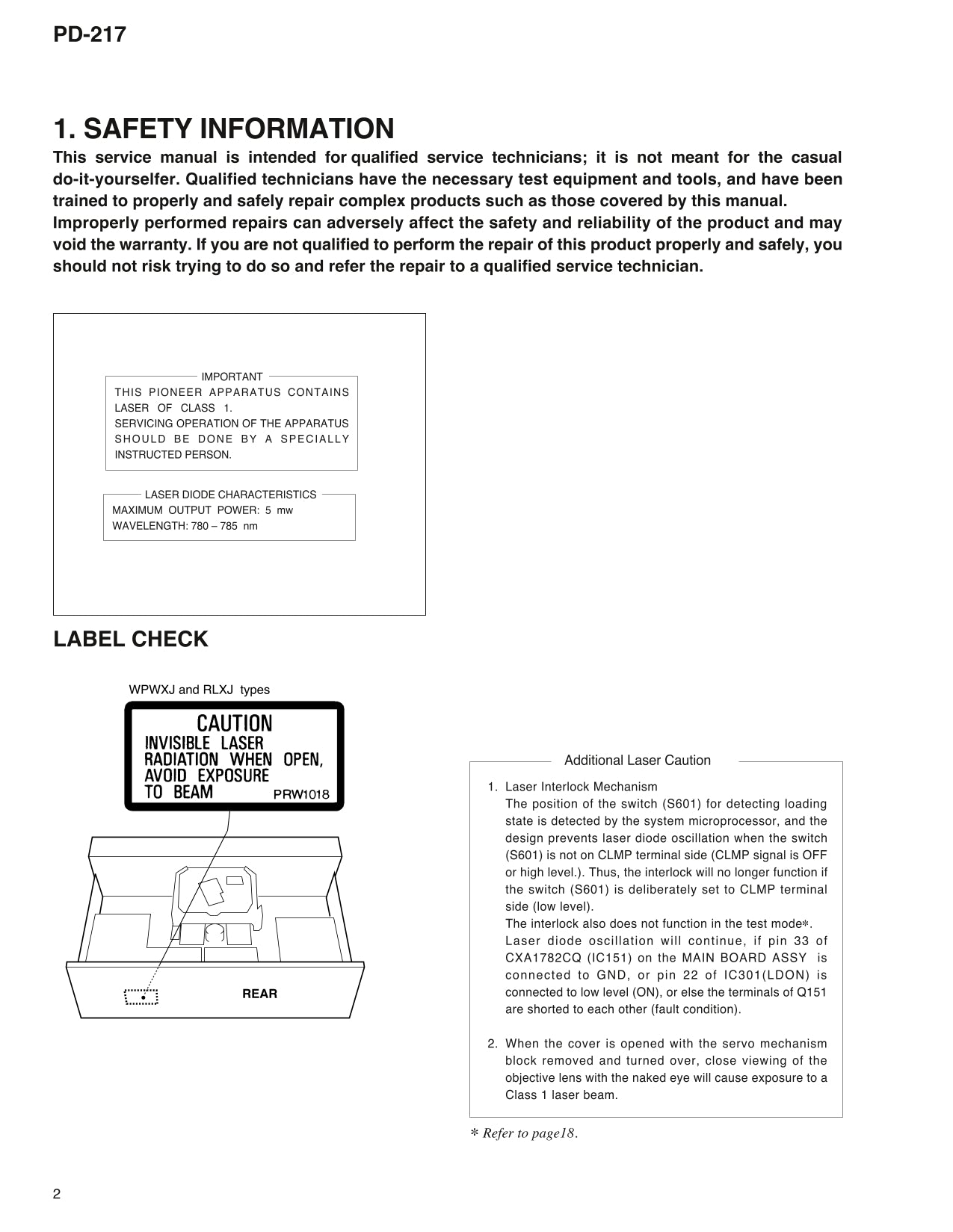 Pioneer PD-217 CD Player Service Manual (Pages: 28)