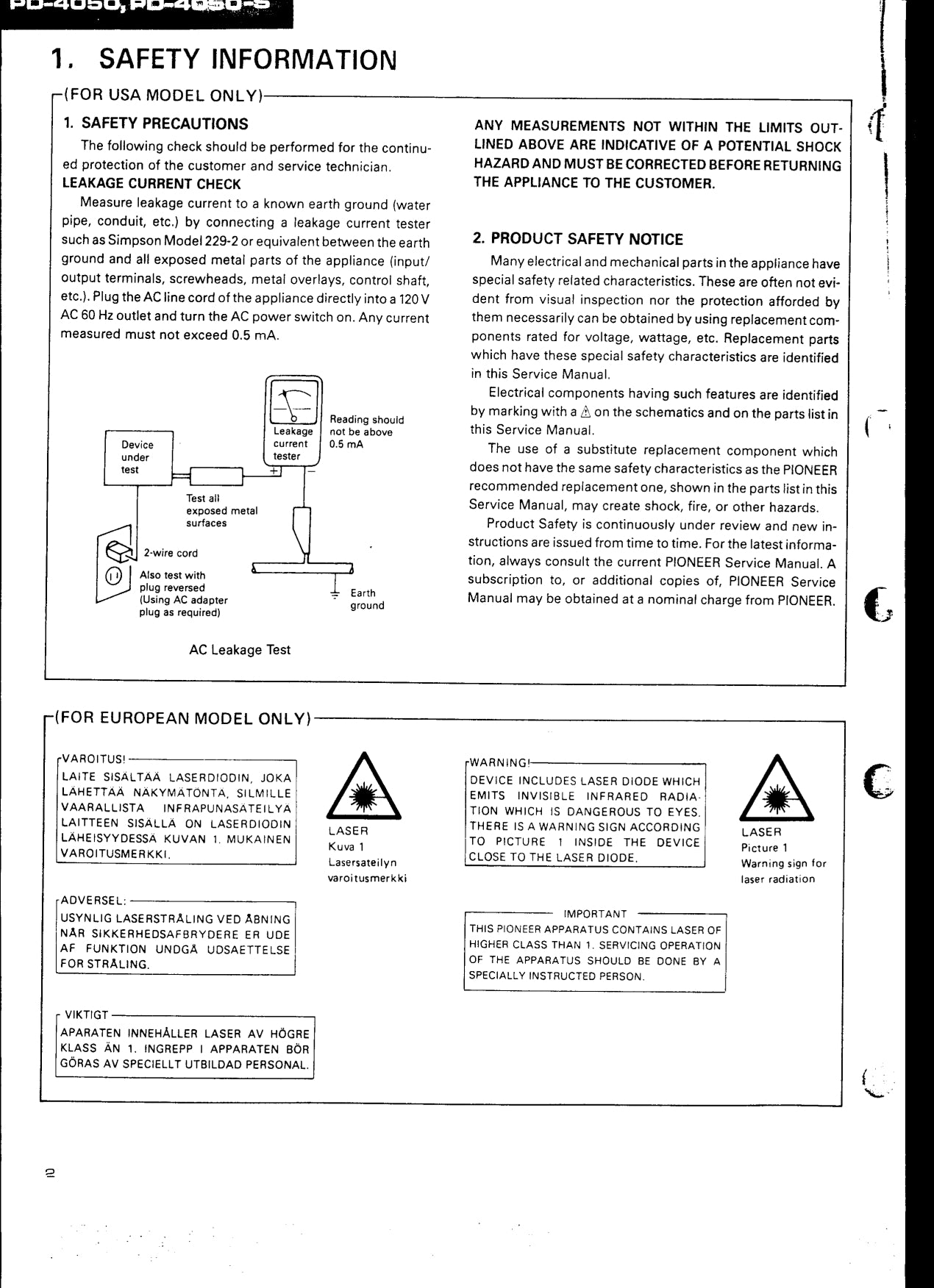 Pioneer PD-4050 & PD-4050-S CD Player Service Manual (Pages: 25)