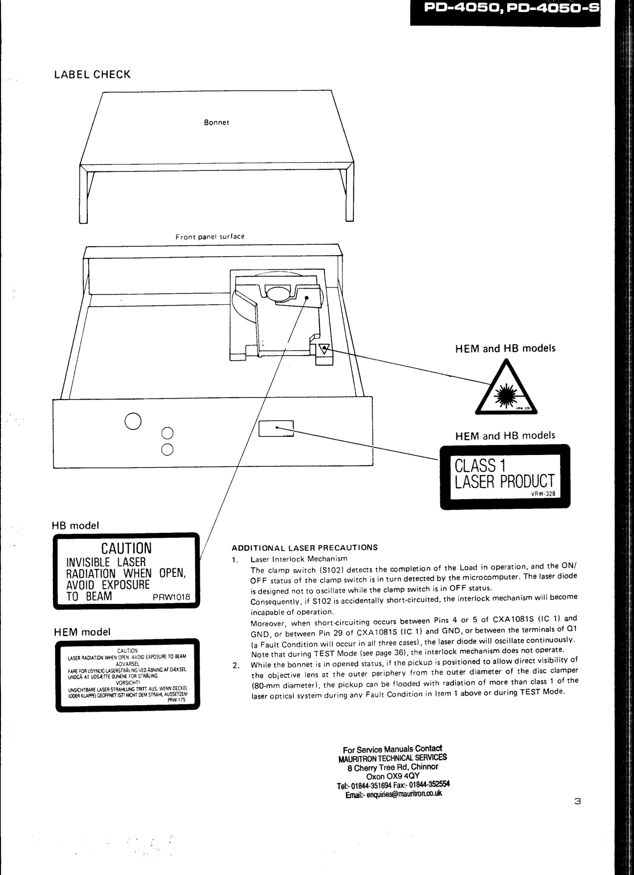 Pioneer PD-4050 & PD-4050-S CD Player Service Manual (Pages: 25)