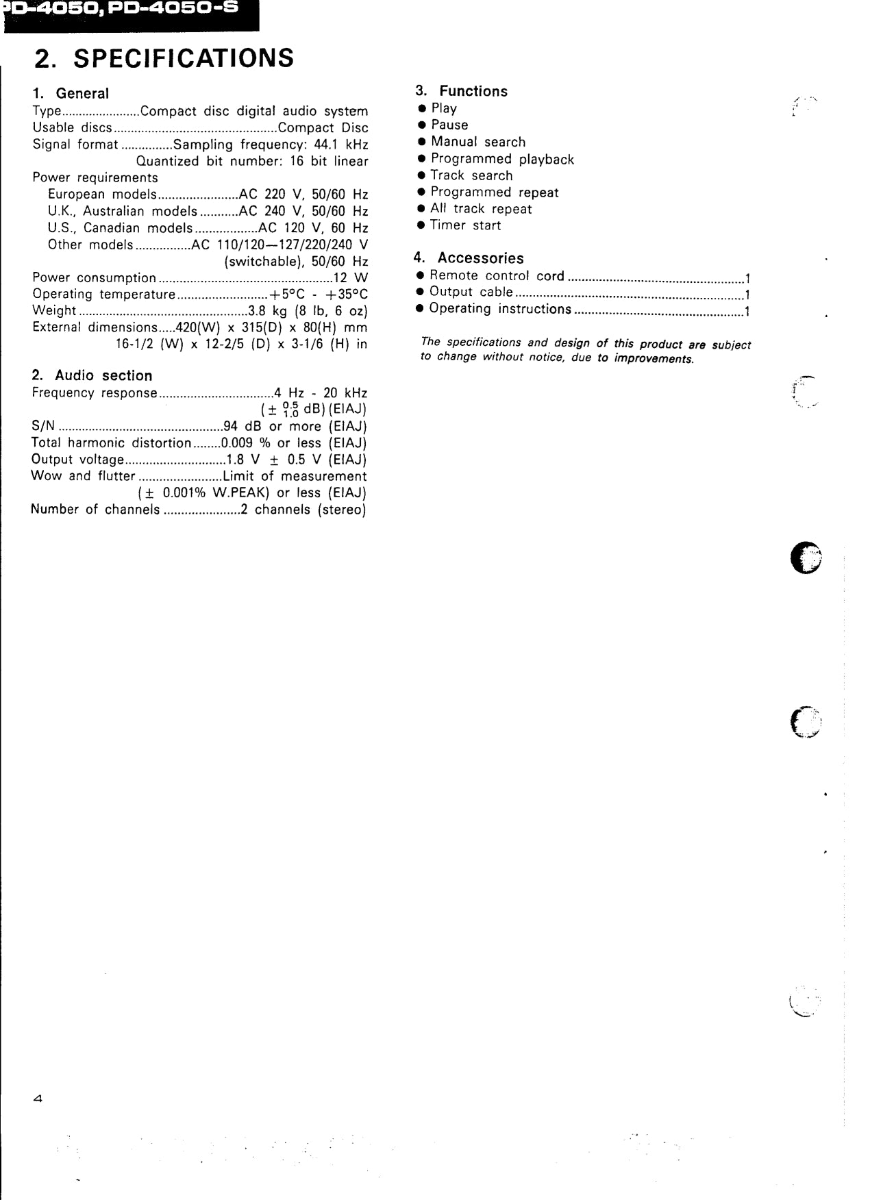 Pioneer PD-4050 & PD-4050-S CD Player Service Manual (Pages: 25)