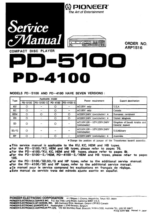 Pioneer PD-4100 & PD-5100 CD Player Service Manual (Pages: 66)