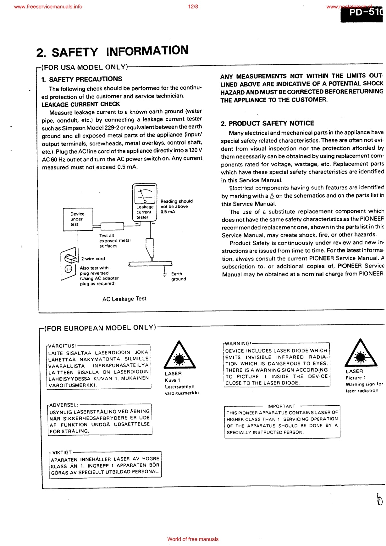Pioneer PD-4100 & PD-5100 CD Player Service Manual (Pages: 66)