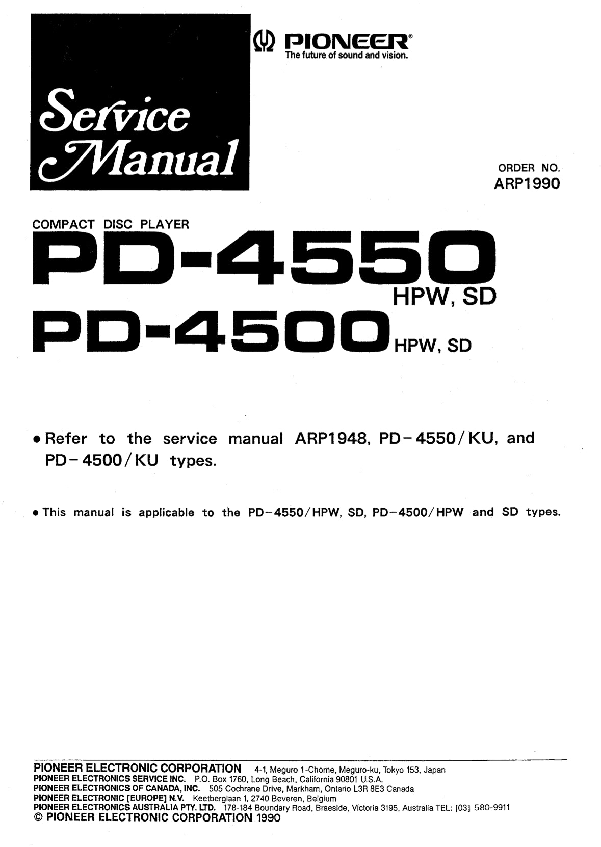 Pioneer PD-4500 & PD-4550 CD Player Service Manual (Pages: 124)
