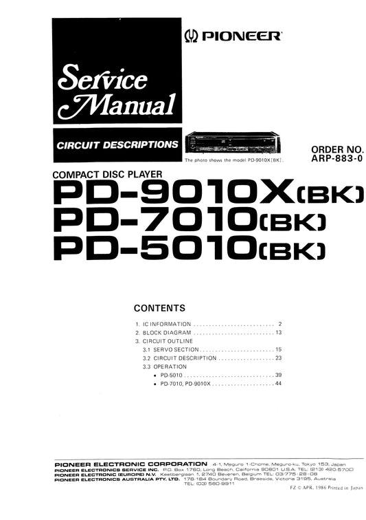 Pioneer PD-5010, PD-7010 & PD-9010X CD Player Service Manual (Pages: 43)
