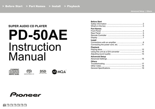 Pioneer PD-50AE CD Player Owner/ User Manual (Pages: 20)
