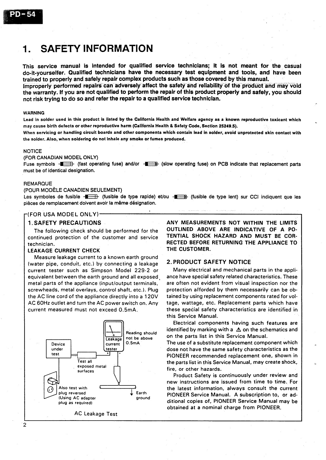 Pioneer PD-54 & PD-S802 CD Player Service Manual (Pages: 36)