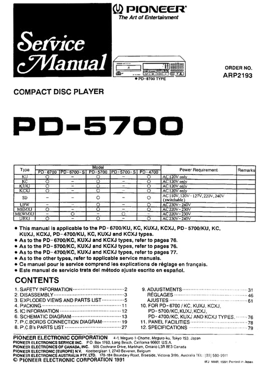 Pioneer PD-5700 CD Player Service Manual (Pages: 49)